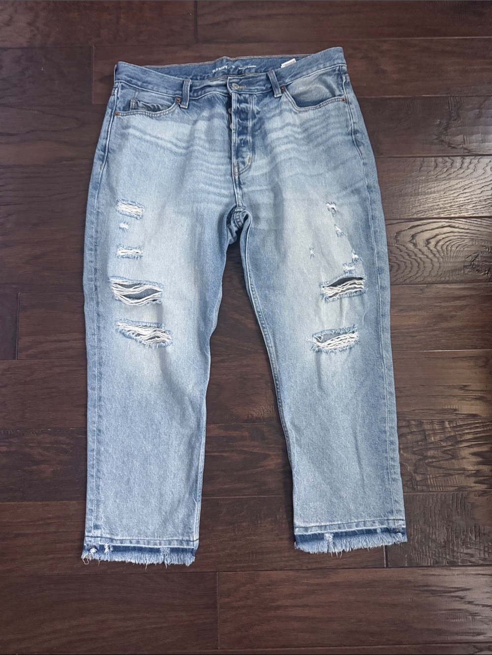 Light Blue Distressed Women's Jeans Slouchy Straight Highrise